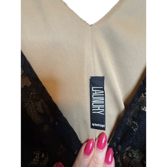 Laundry By Shelli Segal Sleeveless Nude Dress With Black Lace Overlay- Size 8 - Picture 4 of 12